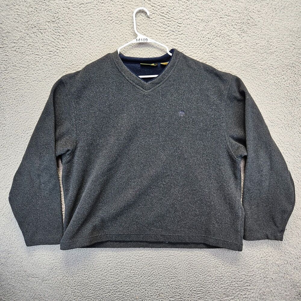 Timberland Sweater Pullover Mens Size XL Gray‎ Fleece V-Neck